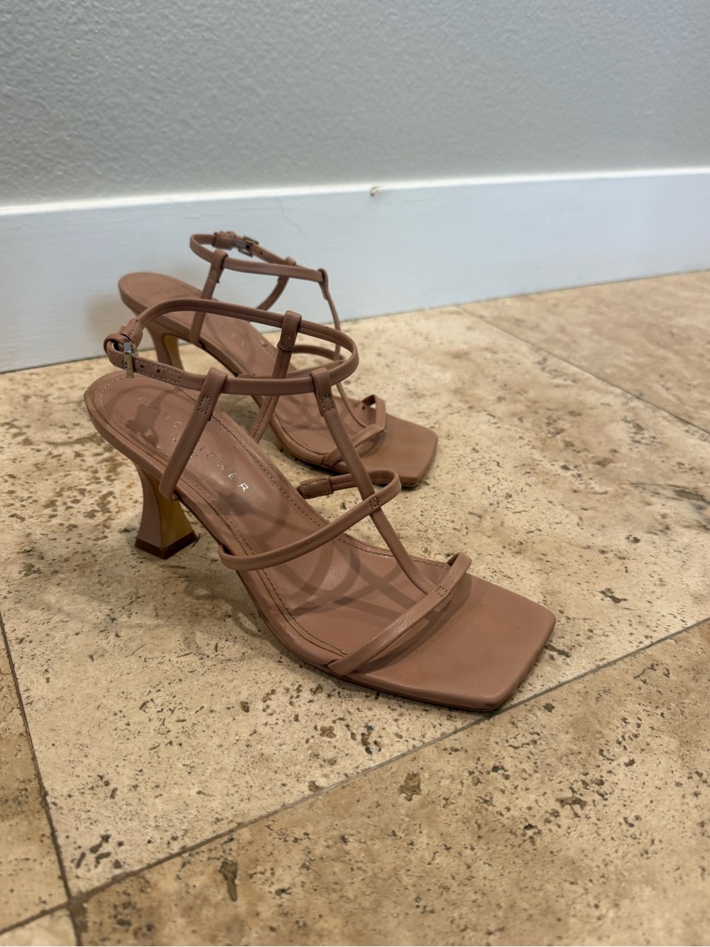 Marc Fisher Blush Tan Strappy Square-Toe Heels